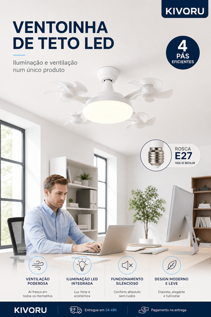 Ventilador de Teto com Luz LED e Comando