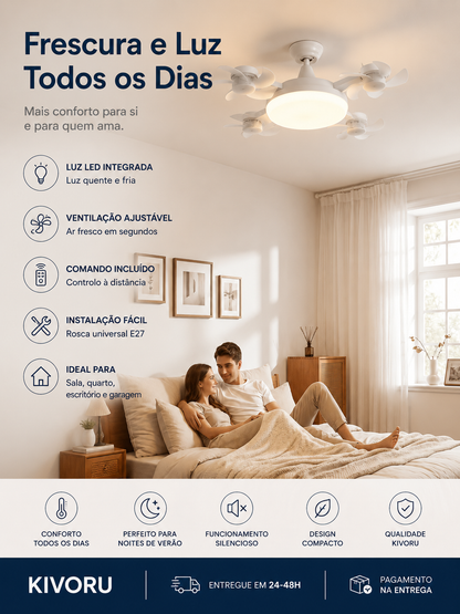 Ventilador de Teto com Luz LED e Comando