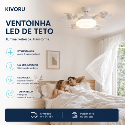 Ventilador de Teto com Luz LED e Comando