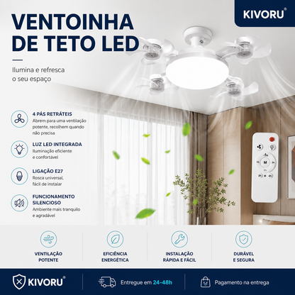 Ventilador de Teto com Luz LED e Comando